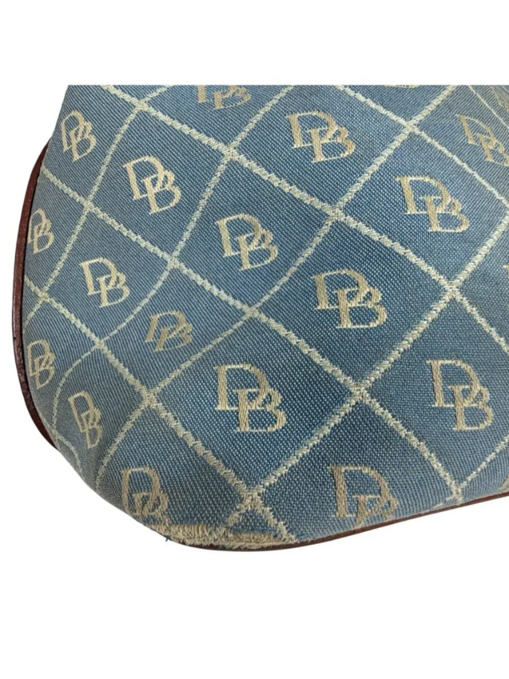 Dooney Bourke Denim/Leather Trim Signature Logo Hobo Shoulder Bag FLAWS